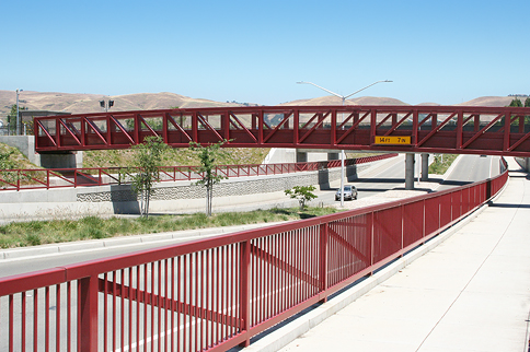 Photo of the architectural features designed for the Paseo Padre pedestrian bridge, Fremont Grade Separations Project, City of Fremont, CA