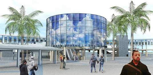 Artist's rendering for the Bay Area Rapid Transit (BART) Warm Springs Extension Project, City of Fremont, California. HNTB, Architect of Record.